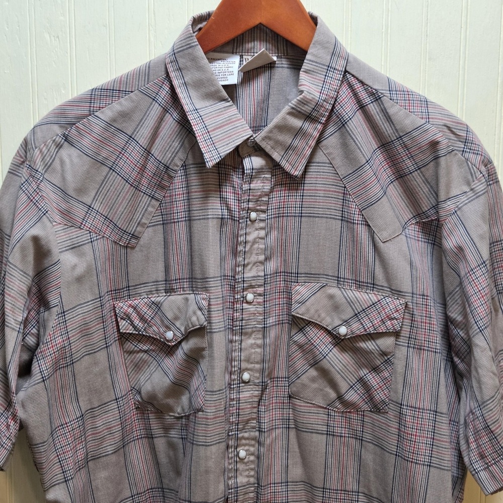 Western Frontier Shirt Mens XL Beige‎ Plaid Short Sleeve Western Snap Casual